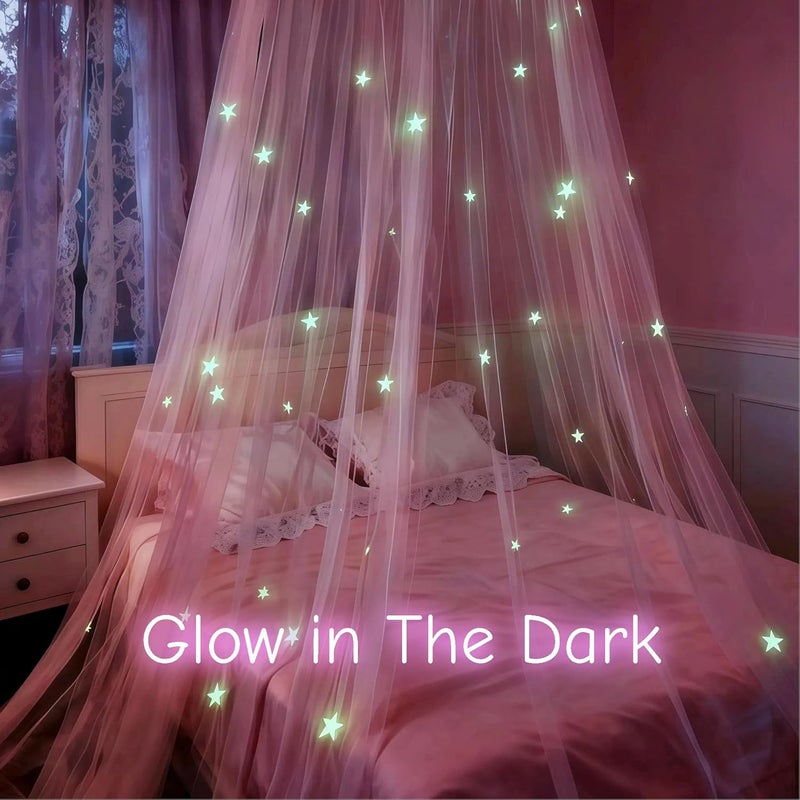 Daksha Pink Princess Bed Canopy for Girls with Glow in The Dark Stars, Canopy Net Fits Most Single, Twin, Full and Queen Size Bed, Room Decor, Kids Bedroom Accessories - Image 5